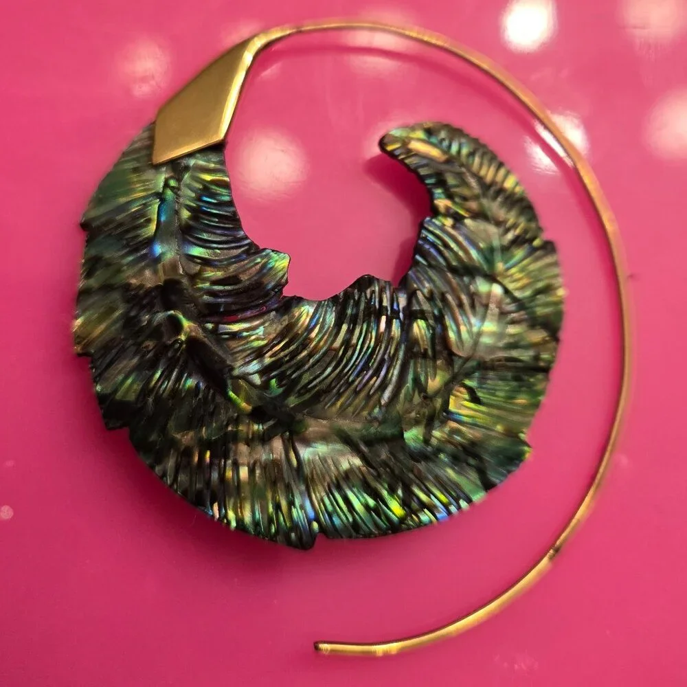 Abalone Sea Shell Hoop Earring (single) - Picture 8 of 10